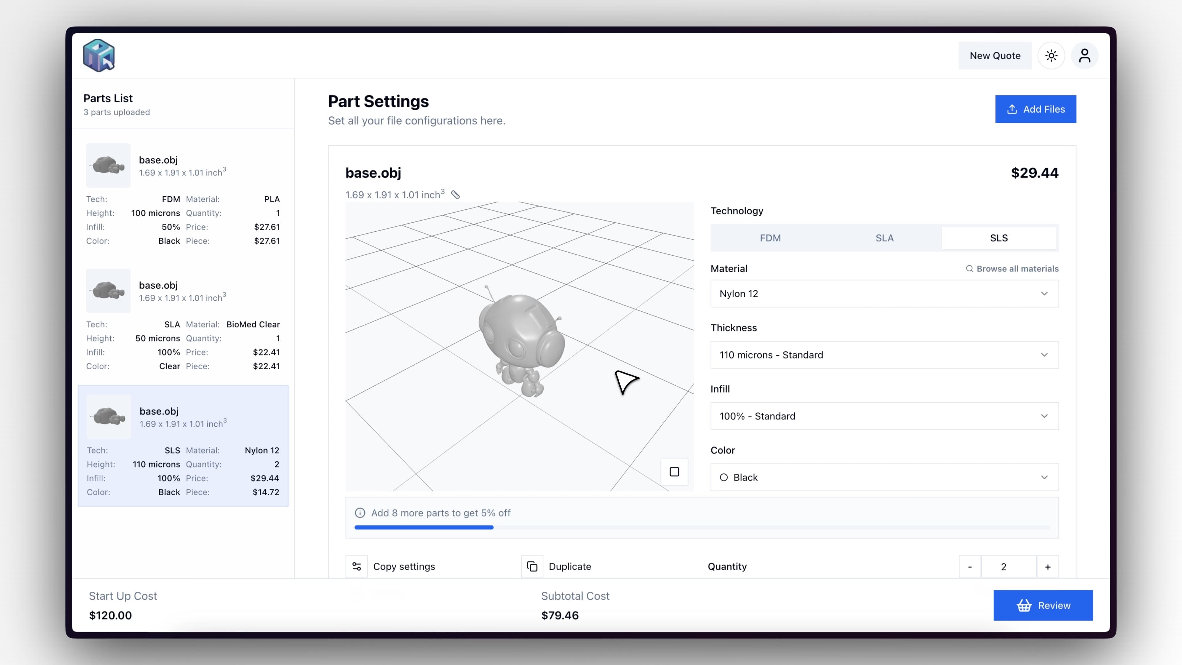 AutoQuote3D demo interface